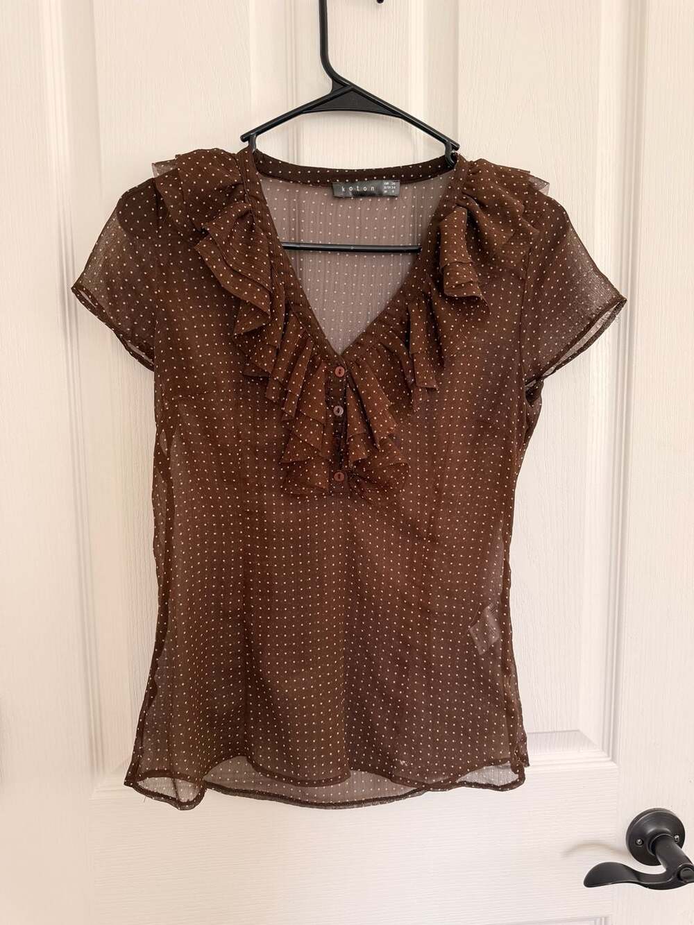 Koton Brown Polka Dot Ruffle Blouse Size EUR 36